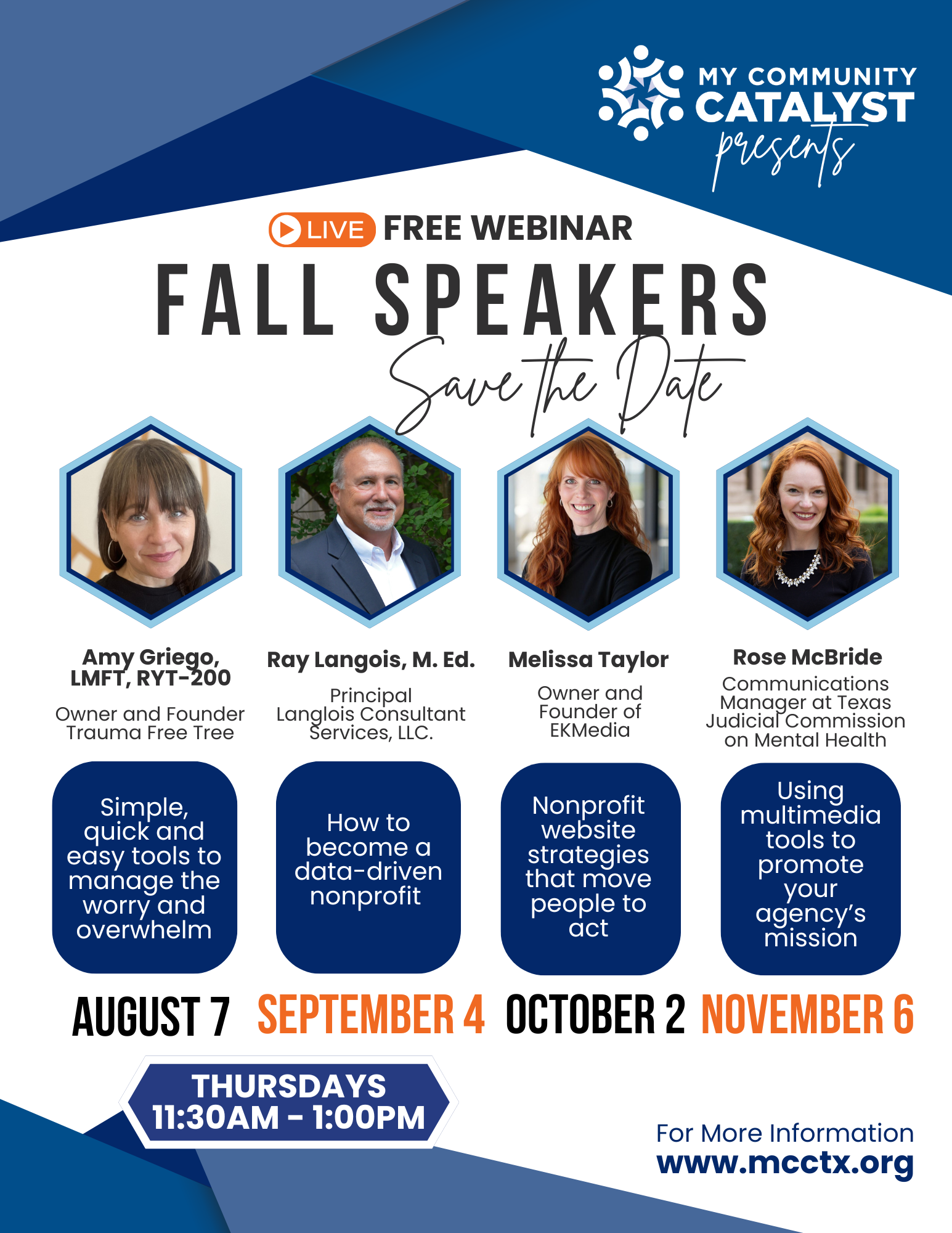 My Community Catalyst Fall Webinar Speakers Save the Date Flyer